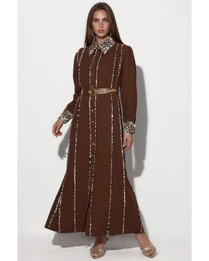 Msn-Collection Leopard Print Maxi Shirt Dress - Brown