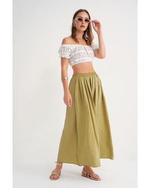 MixRay High Waist Maxi Skirt With Drawstring - Green