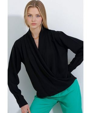 Bigdart Shawl Collar Loose Fit Blouse - Black
