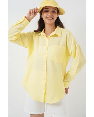 Bigdart Linen Blended Shirt With Button Closure - Yellow