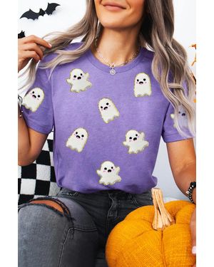 Azura Exchange Ghost Pattern Korte Mouwen T-shirt - Paars