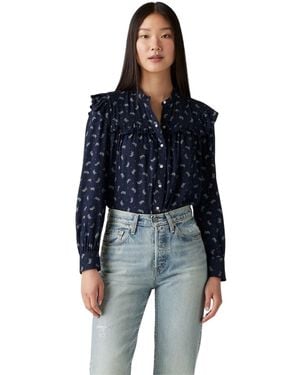 Levi's Damesblouse Gianna Met Bloemenpatroon, Hoge Kraag En Ruches (Marine) - Blauw