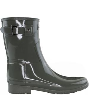 HUNTER Refined Short Gloss Wellington Boots Rubber - Green