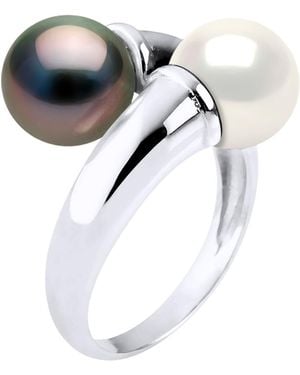 Ateliers Saint Germain Ring You & Me Prestige Of 925 Rhodium Plated Adorned With Real Cultured Tahiti Pearls And Freshwatercolor Natural- 8-9 Mm - Metallic