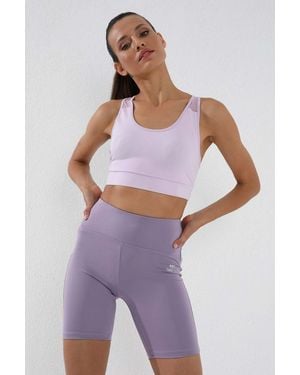 TOMMY LIFE Short High-Waist Sports Leggings - Purple