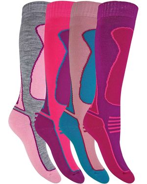 Sock Snob 4 Paar Lange Kniehoge Skisokken Van Wolmix Voor Kinderen - Roze