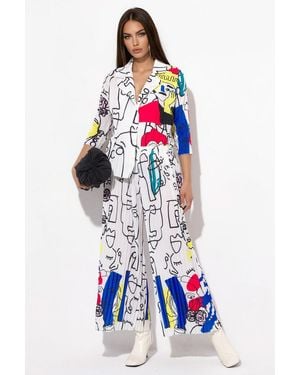 Msn-Collection Abstract Print Shirt And Wide-Leg Trousers Set - Red