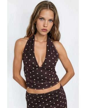 Hiccup Polka Dot Halter Collar Crop Top - Multicolour