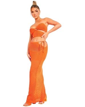 Missy Empire Missy Empire Gehaakte Uitgesneden Slanke Maxi Rok - Oranje