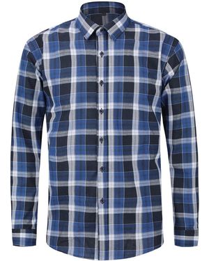 Allthemen Effen Overhemd Met Revers En Lange Mouwen Voor Geruit - Blauw