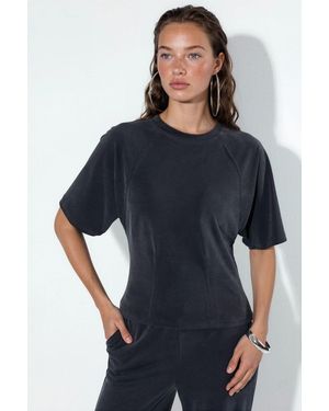 Busem Geribbeld Crew Neck Korte Mouwen Blouse - Blauw