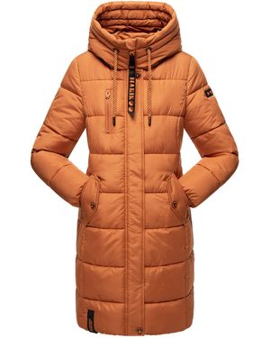 Marikoo Winterjas – Lange Gewatteerde Jas Met Capuchon & Zakken - Oranje