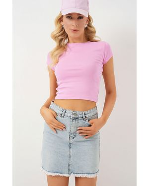 Bigdart Slim Fit Mini Denim Skirt With Buttons - Pink