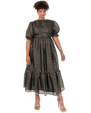 Lovedrobe Midi-Jurk Met Korte Mouwen En Chevronpatroon Voor - Zwart
