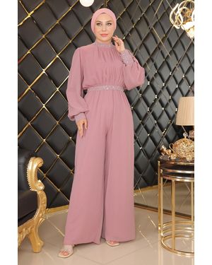 Turkishsouq Steen Detailed Chiffon Jumpsuit Avondjurk Oud - Meerkleurig