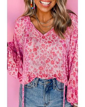 Everyday the Label Floral Print Vneck Blouse - Pink