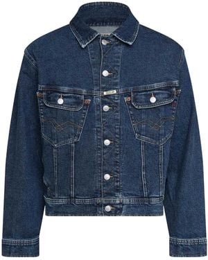 Replay Comfortabel Denimjack Voor Met Geborduurd Logo - Blauw