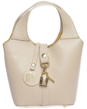 Isabella Rhea Beige Rundleer Tas - Naturel