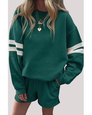 Azura Exchange Gestreepte Mouw Sweatshirt Set - Groen