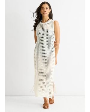 Gini London Crochet Knit Bodycon Midi Dress - White