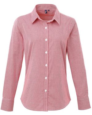 PREMIER Ladies Gingham Long-Sleeved Shirt - Pink