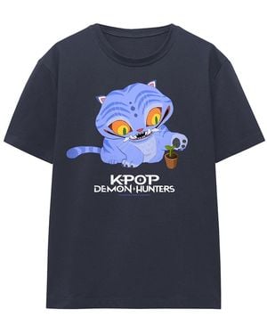 K-Pop Demon Hunters Ladies Cute Derpy Tiger Cartoon T-Shirt (Deep) - Blue
