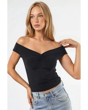 Hiccup Off Shoulder Fitted Sandy Crop Top - Black