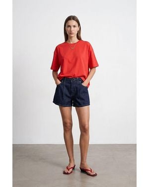 Dilvin Oversized Cotton Crew Neck T-Shirt - Red