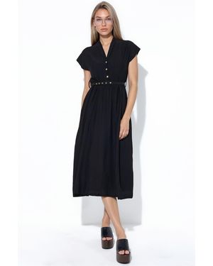 Busem Textured Belted Maxi Dress - Black