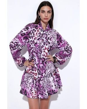 Msn-Collection Leopard Print Belted Mini Dress - Purple