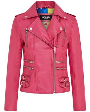 Infinity Leather Brando Biker Jacket-Loddon Lamb Leather - Pink