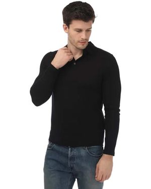 Ted Baker Kamber Merino Wol Poloshirt Met Lange Mouwen (marine) - Zwart