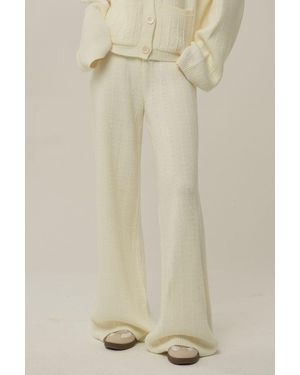 Hiccup Textured Wide Leg Knit Trousers - Natural