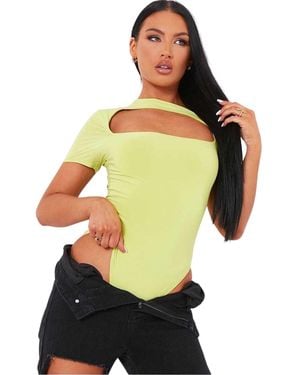 Missy Empire Missy Empire Uitgesneden Bodycon Bodysuit Met Korte Mouwen (Kalk) - Geel