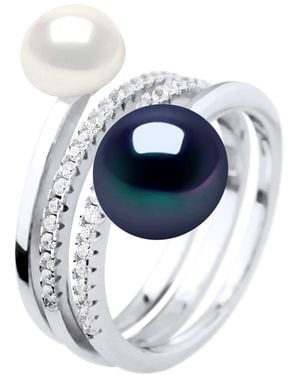 Diadema Ring Duo Freshwater Pearls 7 And 9 Mm And Jewellery 925 - Blue