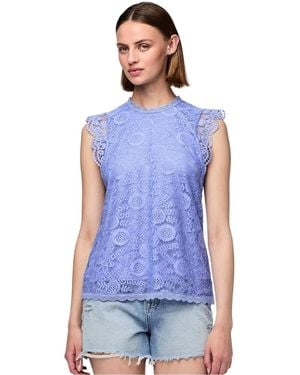 Pieces Damesblouse Met Kant, Hoge Hals, Normale Pasvorm En Zonder Mouwen (Hortensia) - Blauw
