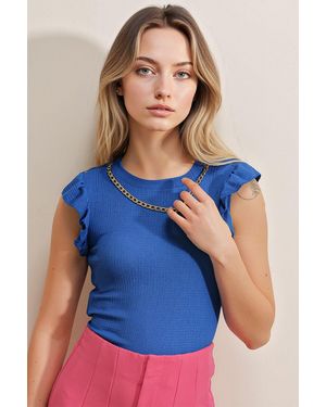 Bigdart Ribbed Sleeveless Crew Neck Blouse - Blue