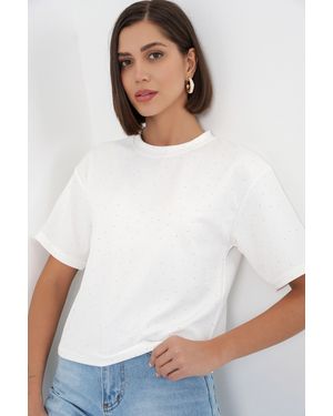 Bigdart Stone Detailed Crew Neck T-Shirt - White