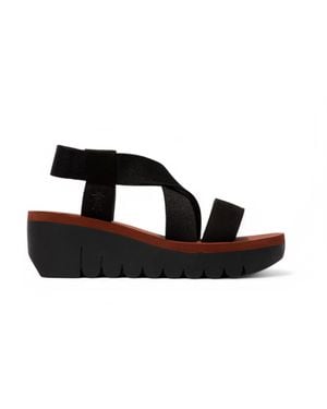 Fly London Yabi922 Brick Cupido Leather Sandals Espadrille Platform Wedges - Black