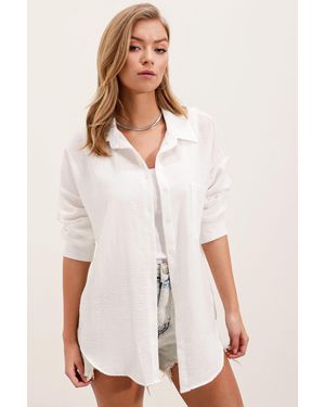 Bigdart Linen Blended Shirt With Button Closure - White