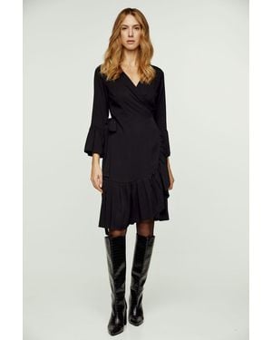 Conquista Wrap Dress Viscose With Bell Sleeves - Black