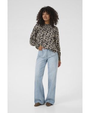 Kaffe Blouse Met Lange Mouwen Kadina Regular Fit Black Offwhite - Blauw