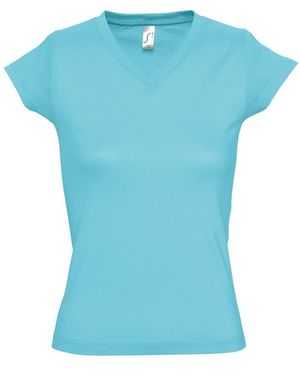 Sol's Ladies Moon V Neck Short Sleeve T-Shirt Atoll) - Blue
