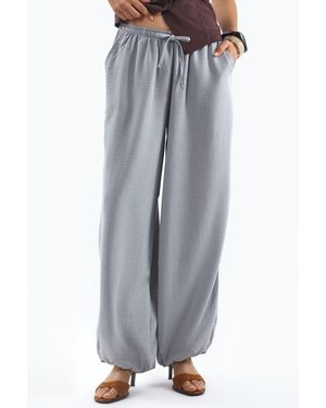 Busem Wijde Woven Broek Met Touwsluiting - Grijs