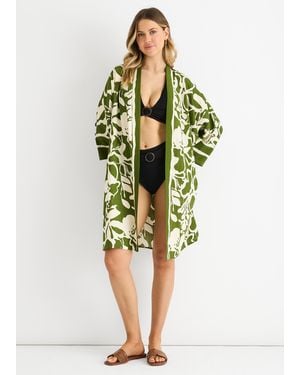 Gini London Summer Border Printed Beach Kimono - Green
