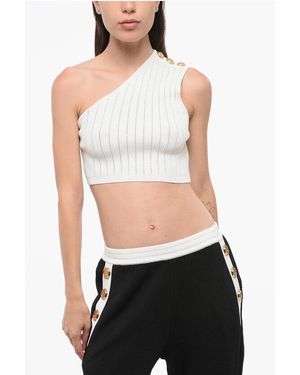Balmain Geribbelde Crop Top Met Één Schouder - Wit