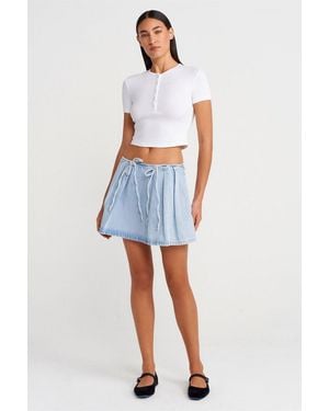 Dilvin Cotton Denim Mini A-Line Skirt With Bow Detail - Blue