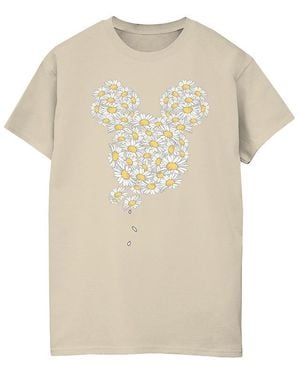 Disney Ladies Mickey Mouse Chamomile Head Cotton Boyfriend T-Shirt - Natural
