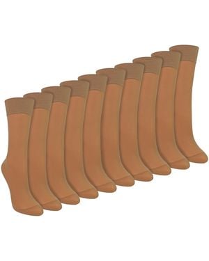 Sock Snob 10 Pack Ladies Ankle High Pop Socks 15 Denier Lightweight Sheer - Brown