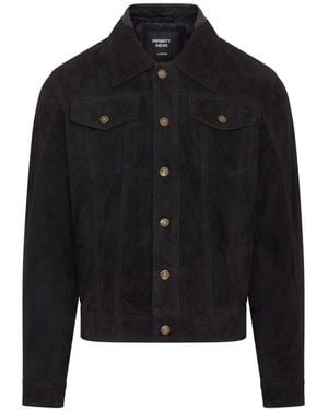 Infinity Leather Trucker Goat Suede Western Jeans Jacket - Black